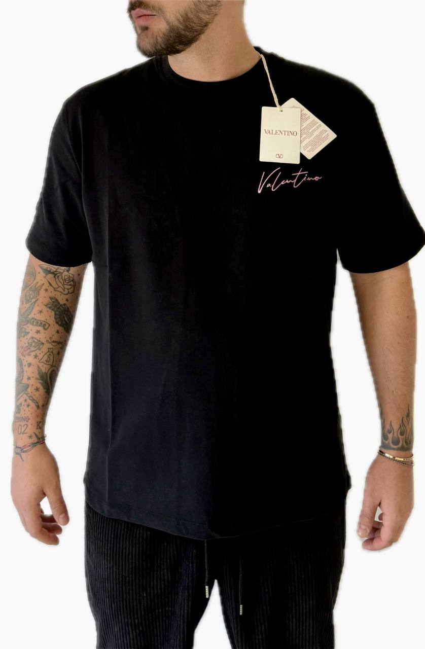 T-Shirt in cotone con ricamo Valentino e stampa vlogo signature Valentino