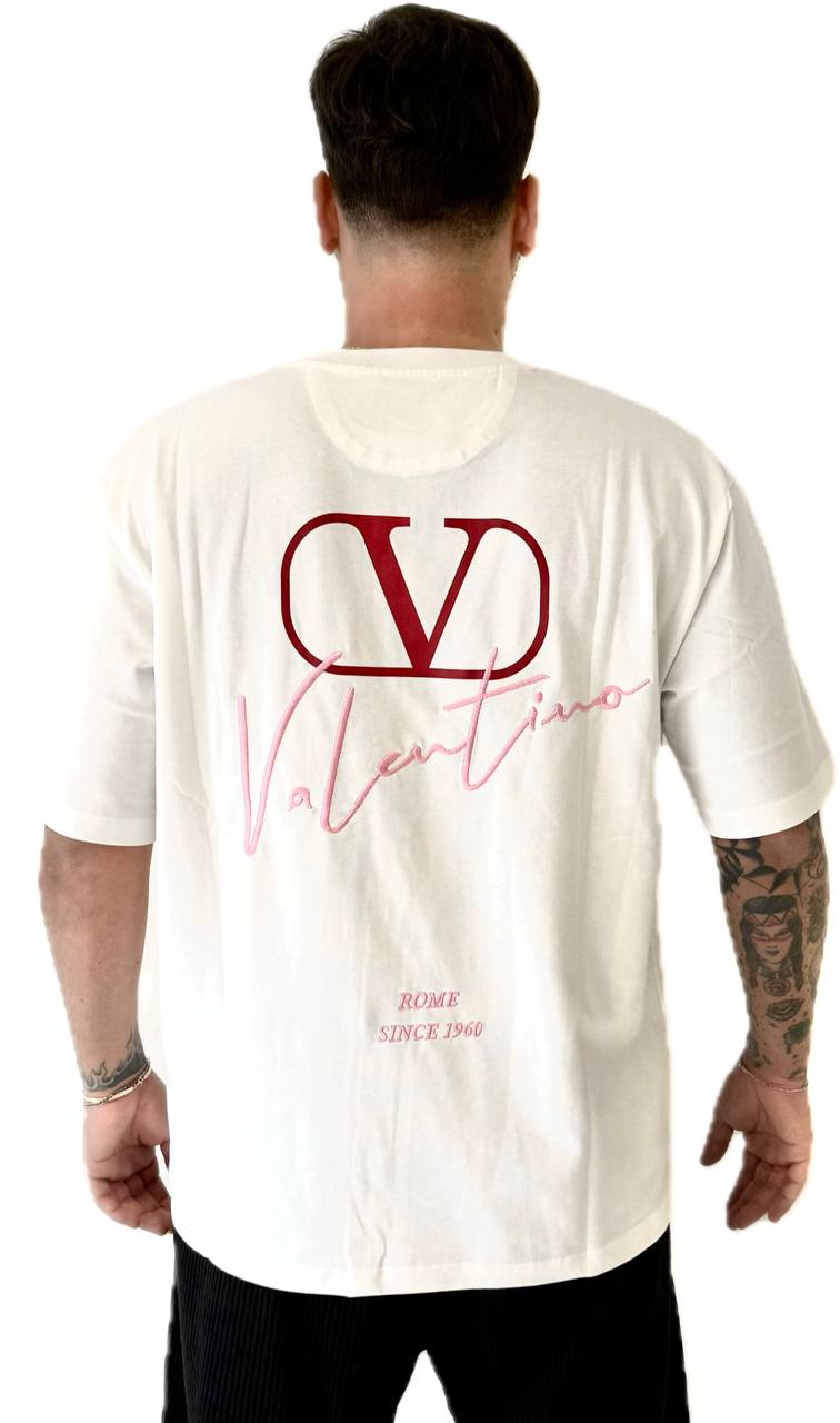 T-Shirt in cotone con ricamo Valentino e stampa vlogo signature Valentino