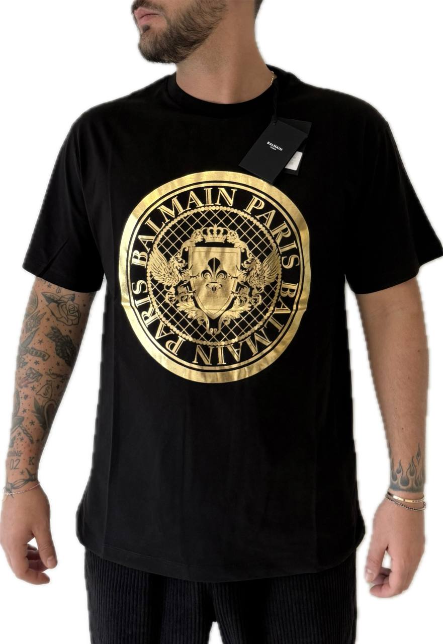 T-shirt Balmain Paris con logo print Gold